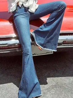 Jeans For Women Fashion Bell Bottoms Zipper Fly Button Fly Blue Denim Pants
