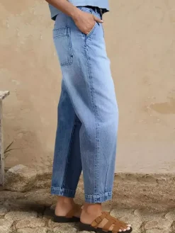 Jeans Light Wash Barrel High Waisted Cropped Denim Pants