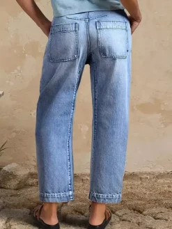 Jeans Light Wash Barrel High Waisted Cropped Denim Pants