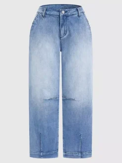 Jeans Light Wash Barrel High Waisted Cropped Denim Pants