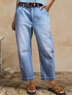Jeans Light Wash Barrel High Waisted Cropped Denim Pants