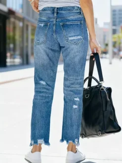 Jeans Women's Bottoms Distressed Cropped Denim Casual Jeans
