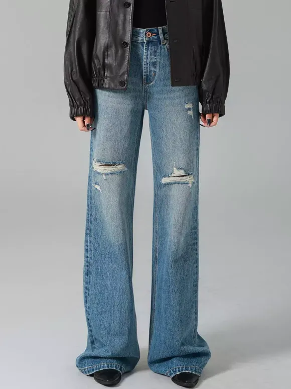 Jeans Women's Bottoms For Woman Casual Raised Waist Jeans