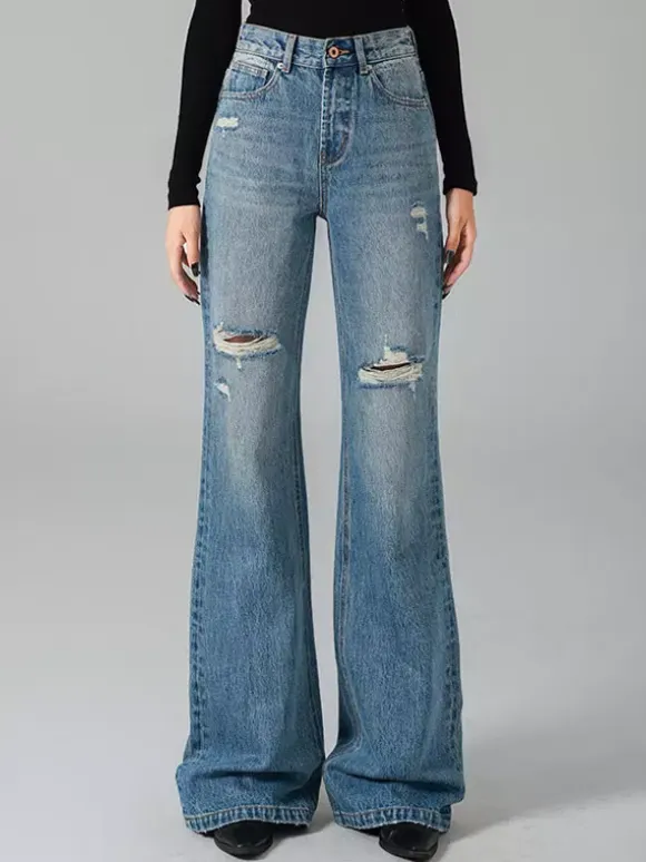 Jeans Women's Bottoms For Woman Casual Raised Waist Jeans