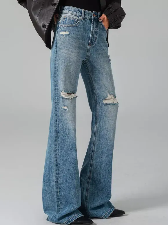 Jeans Women's Bottoms For Woman Casual Raised Waist Jeans