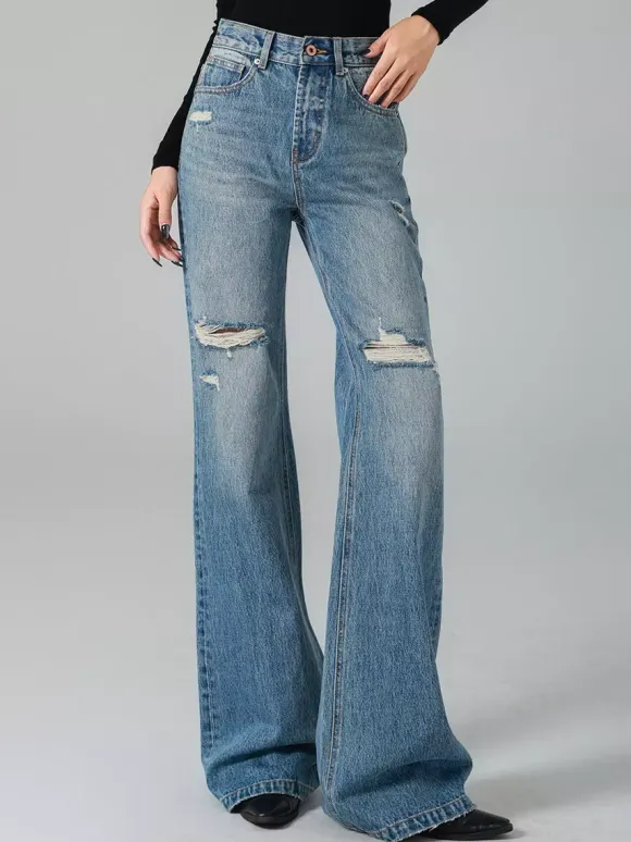 Jeans Women's Bottoms For Woman Casual Raised Waist Jeans