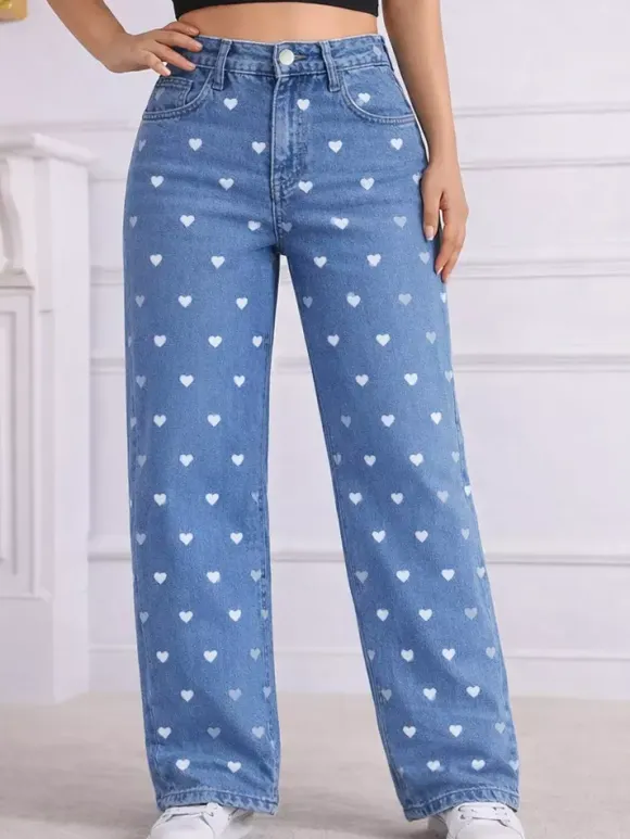 Jeans Women's Bottoms Printed Cool Wide Casual Jeans