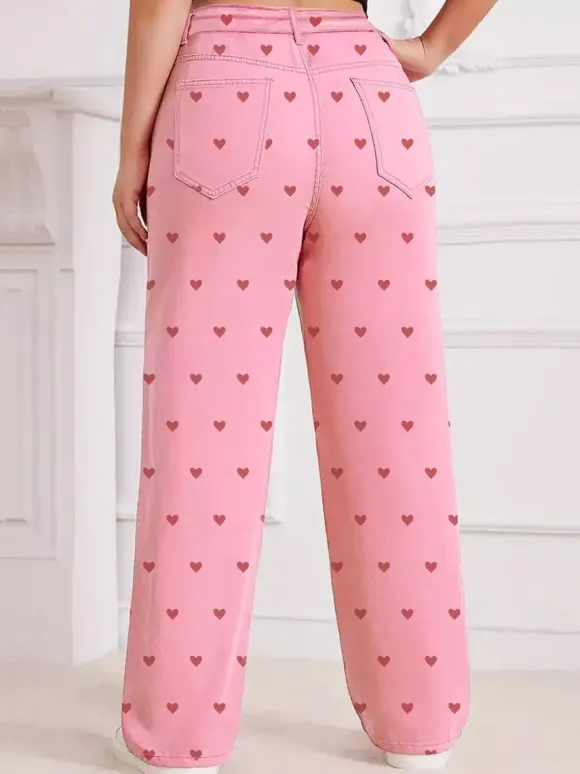 Jeans Women's Bottoms Printed Cool Wide Casual Jeans