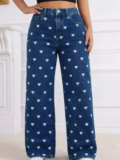 Jeans Women's Bottoms Printed Cool Wide Casual Jeans