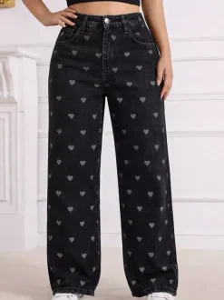 Jeans Women's Bottoms Printed Cool Wide Casual Jeans