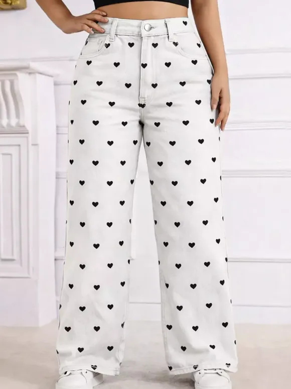 Jeans Women's Bottoms Printed Cool Wide Casual Jeans