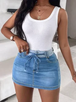 Jeans Women's Bottoms Skinny Modern Denim Casual Sash Jeans