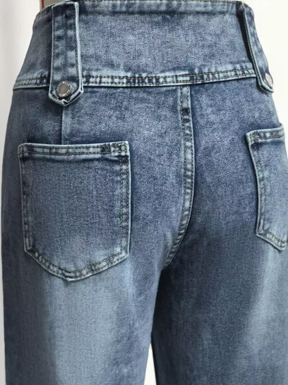 Jeans Women's Wide Sexy Cotton Casual Buttons Bottoms