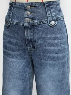 Jeans Women's Wide Sexy Cotton Casual Buttons Bottoms
