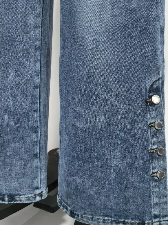 Jeans Women's Wide Sexy Cotton Casual Buttons Bottoms