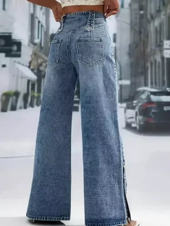 Jeans Women's Wide Sexy Cotton Casual Buttons Bottoms