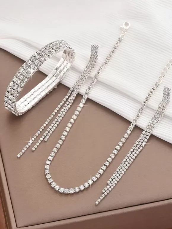 Jewelry Set For Wedding Gorgeous Cubic Zirconia Pierced Metal