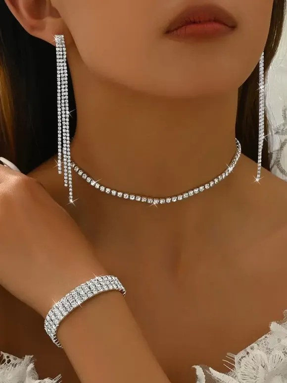 Jewelry Set For Wedding Gorgeous Cubic Zirconia Pierced Metal
