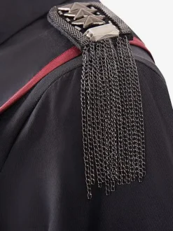 JoJo's Bizarre Adventure Queen Bite The Dust Military Gothic Lolita OP Dress 3 Pieces Set Black Chains Rivets