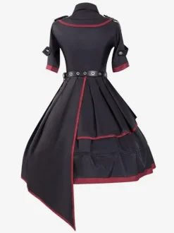 JoJo's Bizarre Adventure Queen Bite The Dust Military Gothic Lolita OP Dress 3 Pieces Set Black Chains Rivets