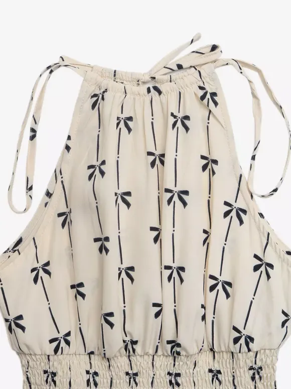 Jumpsuit Print Halter Neck Romper Thin Tie Straps Elastic High Waist Loose Pocket Short Jumpsuit