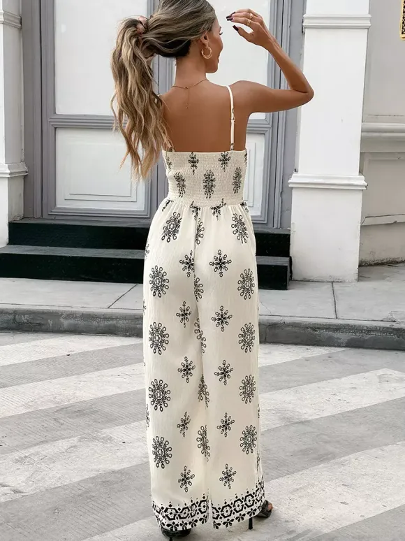 Jumpsuits Apricot Sleeveless Backless Spaghetti Straps Wide Summer Playsuit