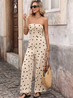 Jumpsuits Black Sleeveless Strapless Wide Summer One Piece Outfit