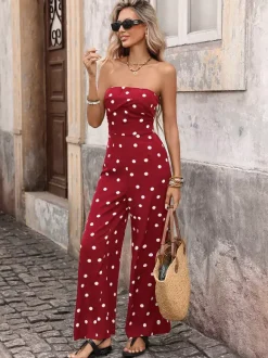 Jumpsuits Black Sleeveless Strapless Wide Summer One Piece Outfit