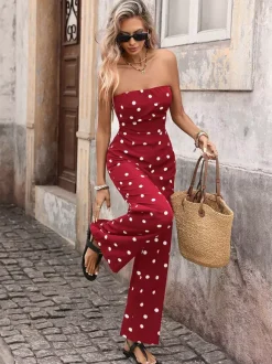 Jumpsuits Black Sleeveless Strapless Wide Summer One Piece Outfit
