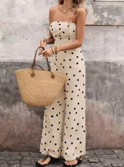 Jumpsuits Black Sleeveless Strapless Wide Summer One Piece Outfit