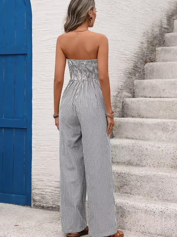 Jumpsuits Black Stripes Sleeveless Spaghetti Straps Wide Summer Playsuit