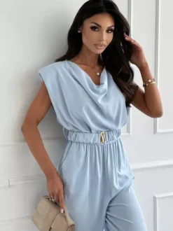 Jumpsuits Light Apricot Cowl Neck Sleeveless Straight Summer One Piece Outfit