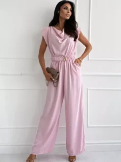 Jumpsuits Light Apricot Cowl Neck Sleeveless Straight Summer One Piece Outfit