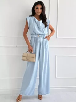 Jumpsuits Light Apricot Cowl Neck Sleeveless Straight Summer One Piece Outfit