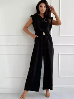 Jumpsuits Light Apricot Cowl Neck Sleeveless Straight Summer One Piece Outfit