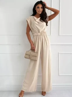 Jumpsuits Light Apricot Cowl Neck Sleeveless Straight Summer One Piece Outfit