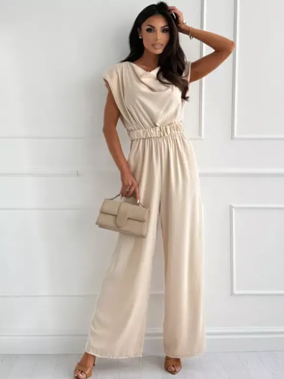 Jumpsuits Light Apricot Cowl Neck Sleeveless Straight Summer One Piece Outfit