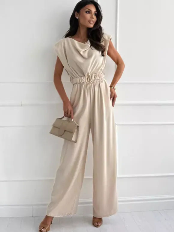 Jumpsuits Light Apricot Cowl Neck Sleeveless Straight Summer One Piece Outfit