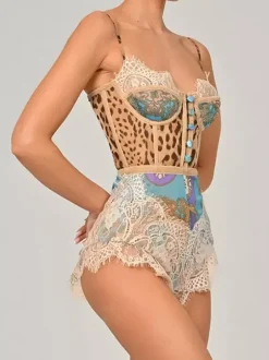 Jumpsuits Teal Straps Neck Sleeveless Lace Up Clothes Skinny Summer Playsuit