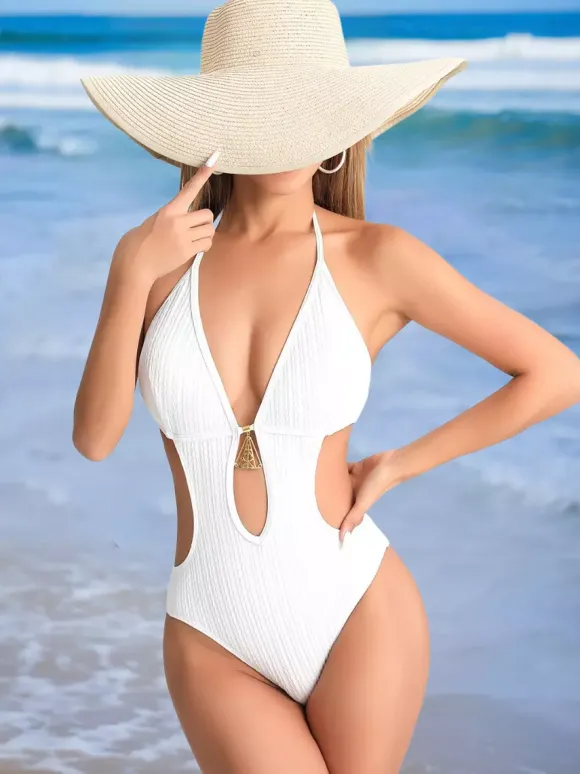 Keyhole Cut-Out Monokini Solid Color One-Piece Swimsuit For Summer 2026
