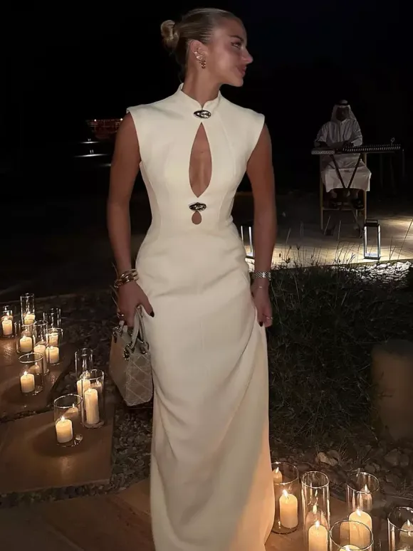 Keyhole Cutout Sleeveless Bodycon Maxi Dress For Women 2026