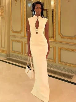 Keyhole Cutout Sleeveless Bodycon Maxi Dress For Women 2026