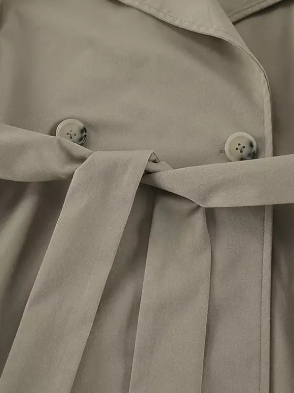 Khaki Belted Waist Women's Short Trench Coat - Chic Double Breasted Jacket - Old Money Spring Outfits 2026