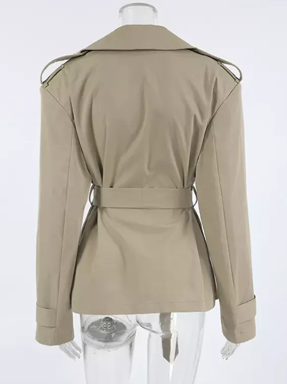 Khaki Belted Waist Women's Short Trench Coat - Chic Double Breasted Jacket - Old Money Spring Outfits 2026