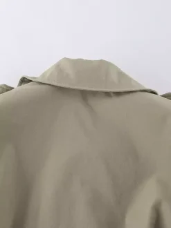 Khaki Belted Waist Women's Short Trench Coat - Chic Double Breasted Jacket - Old Money Spring Outfits 2026
