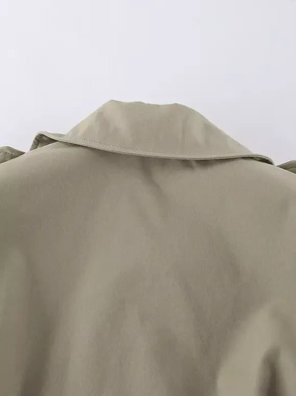 Khaki Belted Waist Women's Short Trench Coat - Chic Double Breasted Jacket - Old Money Spring Outfits 2026