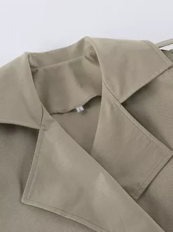 Khaki Belted Waist Women's Short Trench Coat - Chic Double Breasted Jacket - Old Money Spring Outfits 2026