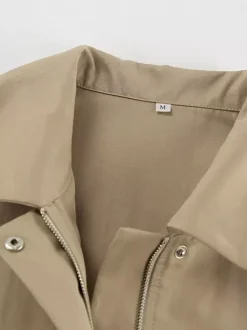 Khaki Lightweight Women's Bomber Jacket - Minimalist Collared Zip-Up Outerwear - Quiet Luxury Spring Casual Streetwear 2026
