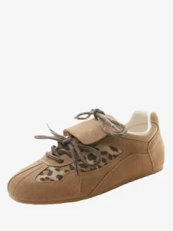 Khaki Micro Suede Upper Round Toe 0.6" Women's Sneakers Casual Shoes