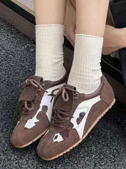 Khaki Micro Suede Upper Round Toe 0.6" Women's Sneakers Casual Shoes